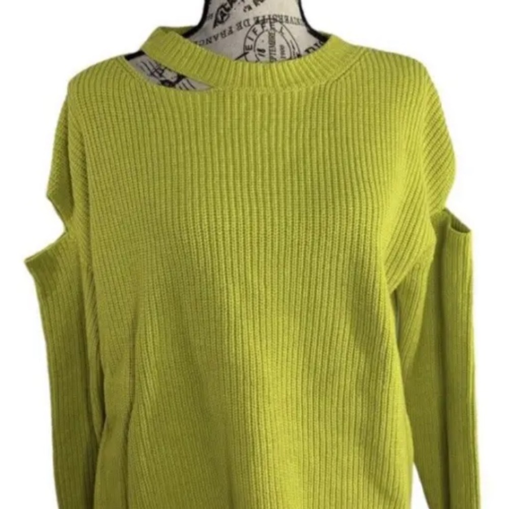 Andrea Jovine Cold Shoulder Sweater Lime Green Cotton Blend women’s small
